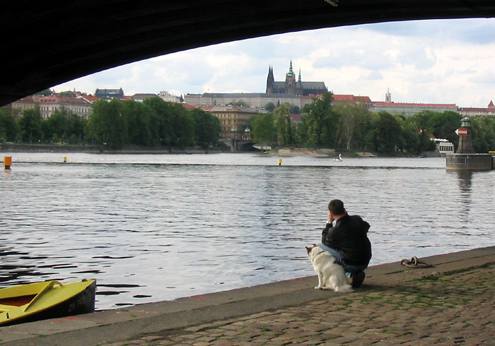 Muž, pes, most a Hrad