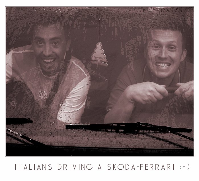 <b>Italians driving a Škoda-Ferrari</b>