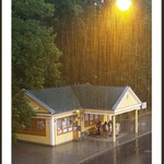 cestující v dešti