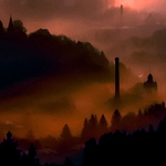 Klášter v ranní mlze