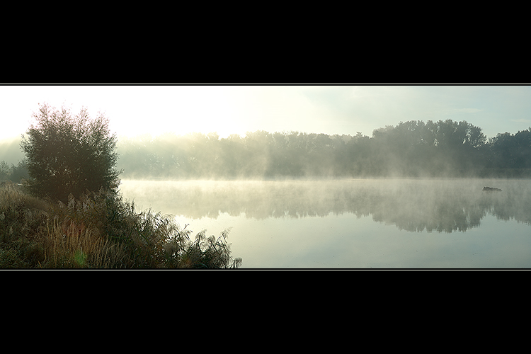 Panoramatické podzimní ráno u kachního rybníčku