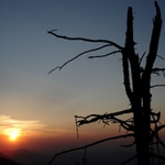 západ slunce, vrchol Smrku, Beskydy