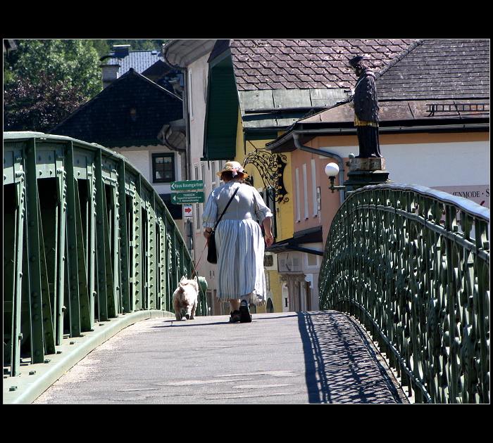 Walking across the bridge