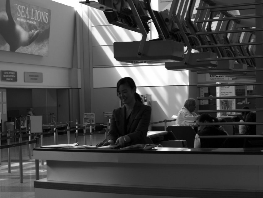 Příprava na check in letu Japan Airlines