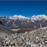 Pohled na Anapurny, sedlo Larkya La II.