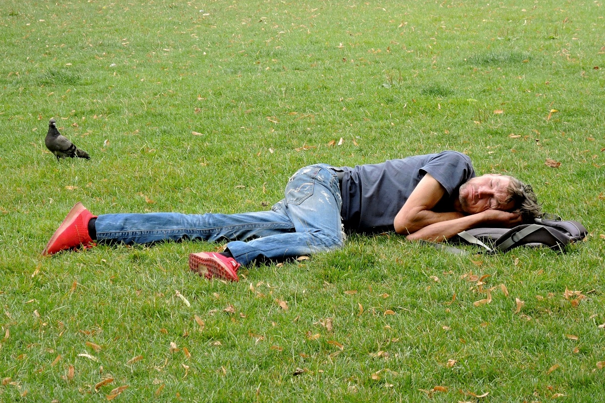 Lehnout si na trávu a ruce pod hlavu...